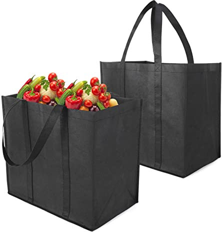 ALTcompluser 2 Stück Schwarze Einkaufstasche Faltbare Große 38 * 25 * 35cm Einkaufstaschen mit Tragegriffen Wiederverwendbarer Einkaufskorb für Einkaufen Picknick Camping Reisen