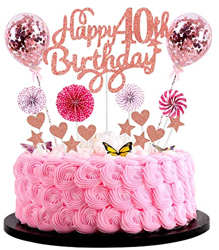 Pink 40th Birthday Cake Topper for Women - Happy 40th Birthday Decoration