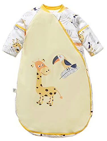Chilsuessy Baby Winter Schlafsack mit abnehmbaren ärmeln 3.5 Tog Warm Schlafsack Langarm Kinderschlafsack Babyschlafsack aus ganz soft natürlich Baumwolle, Giraffe/3.5 Tog, S/Babyhöhe 60-70cm
