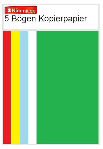 Nähmit Kopierpapier 5 Farbig Stoffmusterpapier Transferpapier Kreidepapier Schnittmuster Nähen, 5 Bögen, 17x50cm, rot, weiss, hellblau, gelb, grün