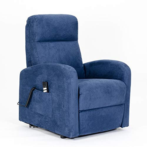 POLTRONE ITALIA Chanel 2 Motoren PERSONALISIERTEN Sessel mit aufstehhilfe 2 Räder Mikrofedersitz Flauschige Blau