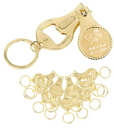 Stepdiy - Lot de 20 décapsuleurs multifonctions 4 en 1 personnalisables, coupe-ongles, brasserie de faveurs de mariage, personnalisés privés, or, cadeaux multifonctions pour homme