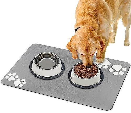 Walant rutschfest Futtermatten für Hunde Katze,Waschbar Napfunterlage Hund Katzen,Super saugfähige Futterunterlage,schnell trocknende,leicht zu reinigen Hundenapf Futternapf Matte (Grau)