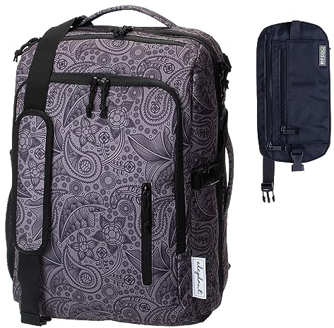 Elephant Handgepäck Rucksack L 12900 Paisley Grau + RFID Hüfttasche | Fly Legends großer Rucksack Laptopfach Wäschefach Geheimfach Bordgepäck Reise Urlaub Tasche Set