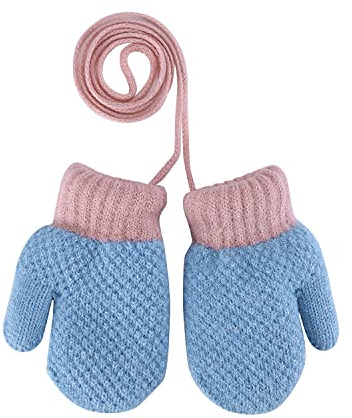 SIQITECH Thermohandschuhe Kinder Winter Fäustlinge Warm Fausthandschuhe Plüsch Innenfutter Strickhandschuhe mit Seil Kinderhandschuhe Vollfinger Winterhandschuhe für Jungen Mädchen 2-4 Jahre