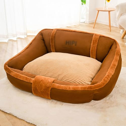 Multi-Size-Haustier Sofa Hundekorb Plüsch Stilvolles Haustiermatte mit Hoher Rand warme weiche Bequeme rechteckig Luxus Modernes Haustier-Sofa für Kleine und Mittlere Hunde und Katzen ,große Hunde