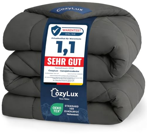 CozyLux Bettdecke 240x260 cm Grau für 4 Jahreszeiten | Bettdecke ohne Bezug Mikrofaser, Füllung 300 g/m², OEKO-TEX 100, Steppdecke mit 4 Eckschlaufen, Maschinenwaschbar