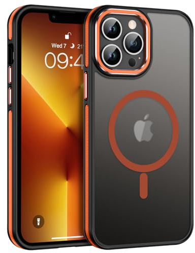 VENINGO for iPhone 13 Pro Max Case,Upgraded[14FT Military Grade Protection][Fit for MagSafe] Slim Translucent Matte Shockproof Phone Case for iPhone 13 Pro Max with Side Grippy Stripes, Orange