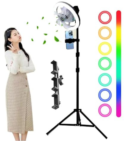 Aro de Luz con Tripode, Tripode para Movil con Ventilador, Luz Selfie Rgb Mode Aro de Luz Profesional, Anillo de Luz para Selfie, FotografíA
