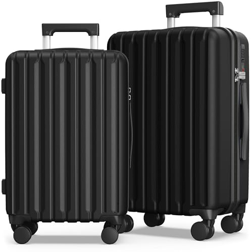 SHOWKOO Kofferset 2 Teilig Hartschale 65cm+75cm Erweiterbar Ultraleicht Polycarbonat Haltbar Reisekoffer Trolley Handgepäck Sets mit TSA Schloss und 4 Rollen, L und XL -Schwarz