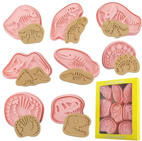 PTaizjjz 8 Stück Dinosaurier-Ausstechformen, Skelett-Fossil-3D-Ausstechform