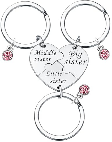 Porte-clés pour sœurs, lot de 3, sœur du milieu, grande sœur, petite sœur, cadeaux pour trois sœurs, porte-clés assortis, couleur argent, taille unique