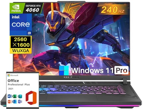 ASUS Laptop da gioco ROG Strix G16, con licenza a vita per ufficio, display WQXGA da 16 pollici a 240 Hz, Intel 24-Core i9-14900HX, DDR5 da 32 GB, SSD da 1 TB, GeForce RTX 4060, Wi-Fi 6E, KB
