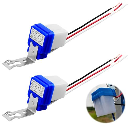 2 Piezas, AC/DC 12V 10A Automático Auto On Off,Sensor de luz fotointerruptor, Control Crepuscular para Exteriores, Compatible con Diversas Bombillas, Impermeable y Duradero