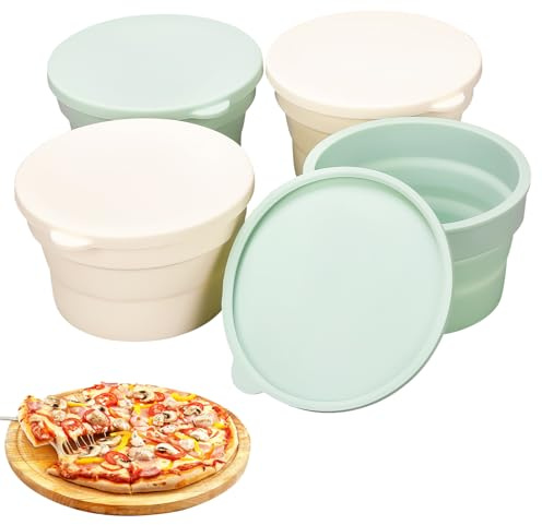 Pizzaballenbox mit Deckel, 4er Pizzateig Box aus Antihaftendem Silikon Faltbares und Tragbares Pizzaballenboxen 13cm Pizzateigbehälter Teigballenbox für die Herstellung von Pizzateig, Gärung