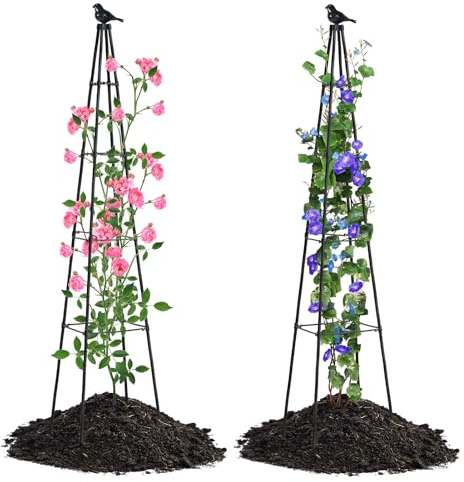 yotoworth Gartenspalier Für Kletterpflanzen,Außenbereich Pflanzenständer Rankhilfe Rosen, freistehende Ranksäule für Garten,Schwarz,2PCS