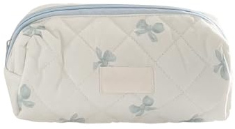 Kosmetiktasche Set Make up Bag, Gesteppte Kosmetiktasche mit Schleifenmuster, Groß Kapazität Kulturtasche, Niedliches Baumwolle Make up Tasche, Reise Kulturbeutel Cute Beauty Bag für Damen
