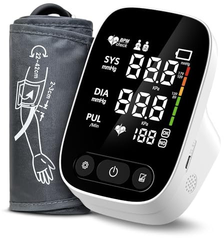 Blood Pressure Monitors BP Monitor Blood Pressure Machine Automatic for Home Use 2x90 Readout 5 Inch Backlit Large Display Heart Rate Hypertension Monitor Cuff 22-42cm (White)
