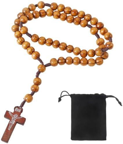 NOPKESV Rosaire en Bois d'olivier croix en coton avec Pochette Rosaire