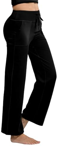 YUSHOW Fritidsbyxor, dam, lång hög midja, joggingbyxor, lös, sport, yogabyxor, träningsbyxor, sweatbyxor med fickor, gym, svart, S