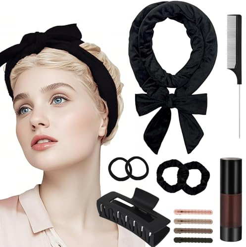 BELICOO Lockenband, 12 Stück Lockenwickler Über Nacht Set, 68 Samt Haarnudel Heatless Curls Band, Locken Ohne Hitze für Lange Haare, Overnight Curls mit Sprühflasche, Haarband, Klammern & Stachelkamm