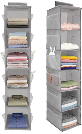 Chostky 2Pack Hängende Kleiderschrank Storage Organizer, 6 Regale Kleidung hängende Lagerung Regale Kleiderschrank Veranstalter faltbar Einheit mit 18 Seitentaschen für Haus Schlafzimmer Kleidung