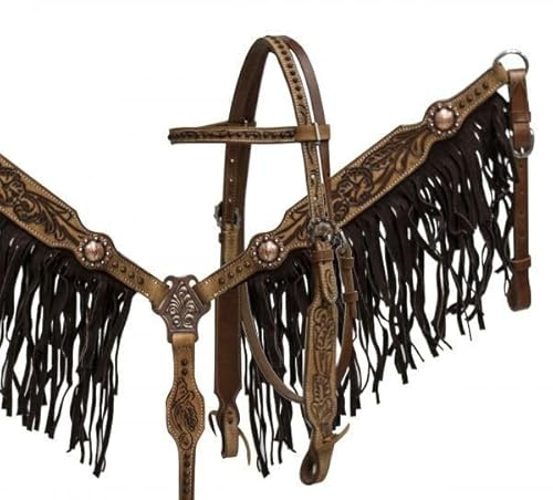 EQUIEMPRESS Western-Leder-Set mit handgefertigtem Kopfstück und Vorderzeug mit Zügeln. /Size-Full,Cob,Pony AZ-83 (Full)