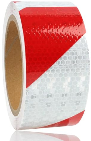 Annlpoy 5cm*10M Nastro Segnaletico,Nastro Catarifrangente Adesivo,riflettente rosso bianco cartello,Nastro Segnaletico Luminoso per Sicurezza Stradale, Alta Visibilità, Resistente agli Agenti Atmosfer