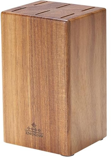 ENOKING Ceppo Coltelli da Cucina, Porta Coltelli Cucina da Bistecca a 6 Scomparti, Portacoltelli da Cucina in Legno di Acacia, Ceppo per Coltelli Bistecca Vuoto - Design Compatto e Salvaspazio