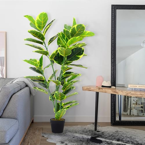 FUKEA 4FT/120CM Artificial Plants Outdoor UV Resistant Artificial Rubber Tree with Adjustable Branch Fake Fig Plant for Indoor Garden Office Decorative