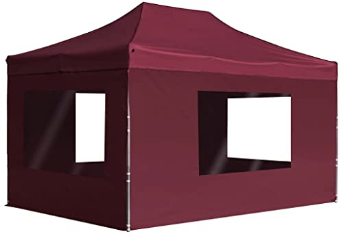 Tendone pieghevole professionale con pareti in alluminio, 4,5 x 3 m, colore: rosso vino