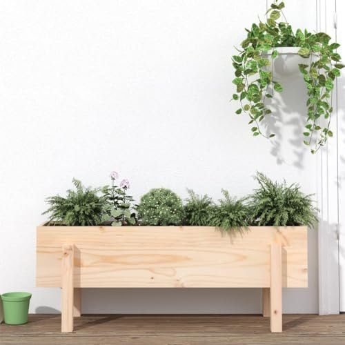 Aiuola rialzata in legno di pino massiccio, 101 x 30 x 38 cm, non trattata, per giardino, balcone, terrazza, piante, ortaggi, erbe aromatiche