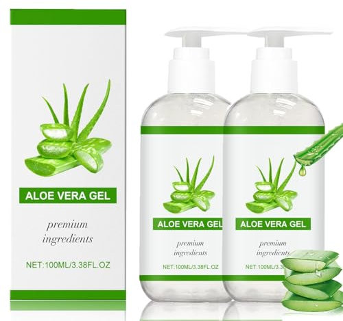 Aloe Vera Gel 100% Rein - Aloe Vera Gel Bio für Gesicht, Natürliche, Beruhigende und Pflegende Feuchtigkeitscreme After Sun, Vielseitige Anwendung, Sofortige Kühlung, für Gesicht, Haare und Körper (2)