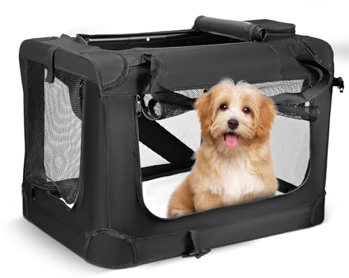 Hundebox faltbar, Faltbare hundetransportbox mit Kissen, transportbox Katze, Fünfseitiges, atmungsaktives Mesh-Design, Die Matte ist maschinenwaschbar, Für Hunde und Katzen, 60×42×42 cm