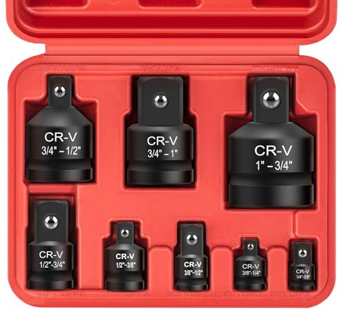 8PCS Impact Socket Adapter and Reducer Set, 1/4 3/8 1/2 3/4 1 Inch Square Drive Wrench Adapter, CR-MO Steel, for Drill, Breaker Bar, Ratchet Drive, Christmas Stocking Stuffers for Adults
