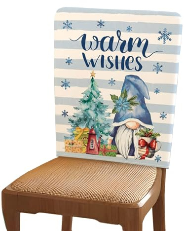 WYLEBER Stretch-Weihnachts-Esszimmerstuhl-Rückenbezüge 1er-/2er-/4er-Set,Blaue Cartoon-Drucke Esszimmer Schutzbezüge,für Zuhause Wohnzimmer Küche Festival-Party-Dekoration(H,2 Set)