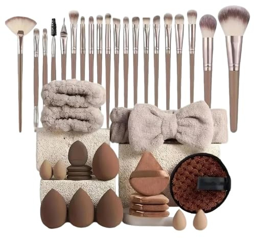 Liakyunf Set Pennelli E Spugne Per Trucco,Set Pennelli Per Trucco - 40 Pezzi Kit Bellezza Cosmetici Applicatore Contorno per Donne Viaggio Quotidiano Ombretti Contouring Fondotinta