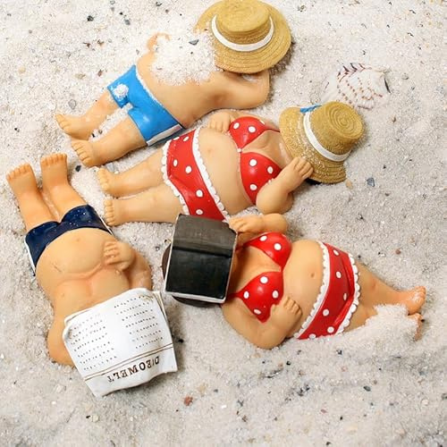 mucHome Polyresin Badeurlaub Dekofiguren Set, Lustige Badegäste, Sommerdeko für Garten und Haus, Verschiedene Sets, Rentnerpaar, Urlaub, Geschenkidee Urlauber (4er Set Strandschläfe)