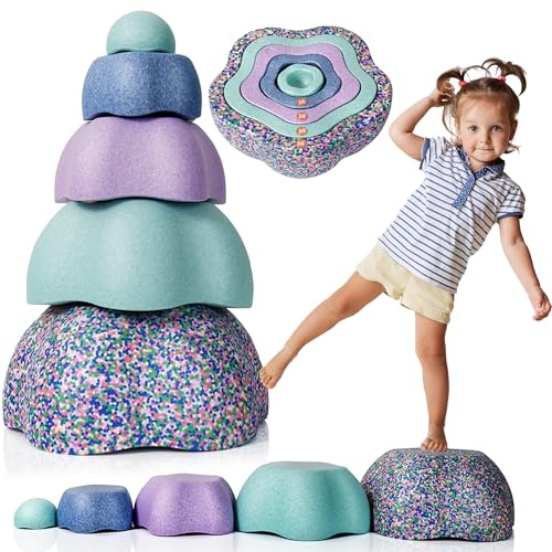 Majestic Sport Rocks, Sensorische Balanciersteine für Kinder – 5er Set – Belastbar, Fördert Gleichgewicht, Motorik & Koordination – Indoor & Outdoor, Minzpastell