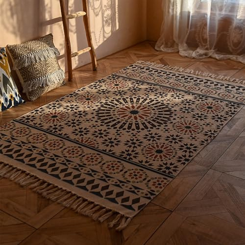boiszeda Boho-Teppiche für das Wohnzimmer, Baumwollteppiche mit Fransen, Vintage-Teppich im Landhausstil, kleine Teppich für Küche, Schlafzimmer, Waschküche, Eingangsbereich