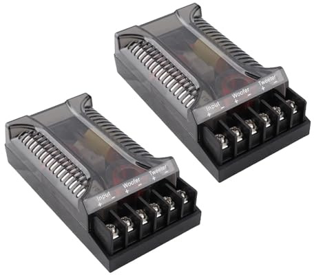 Crossover Car Audio, 300W 12V Car Speaker Crossover Frequency Divider with Bass Inductor Magnet for 2 or 4 Channel Systems