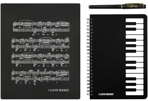 Boerni Piano och musik tema brevpapper presentbox set, 1 st piano tangentbord musiknoter melodi A5 anteckningsbok spiral trådbundna anteckningsböcker anteckningsblock dagbok med 1 st design penna