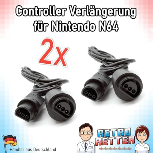 RetroRetter 2x Controller Verlängerung 1,8m für Nintendo 64 / N64 - Kabel Verlängerungskabel