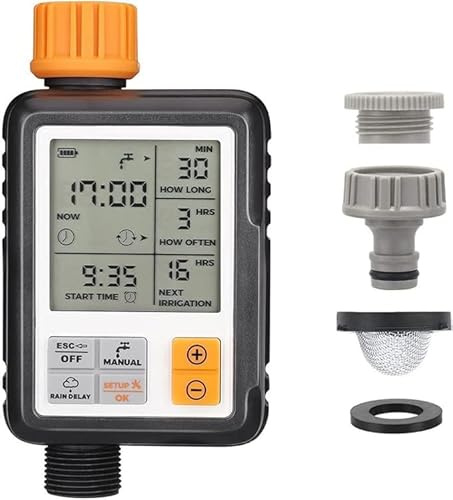 IRRIGATECH Programador de Riego Automático 1/2”-3/4”, Temporizador Digital, Rain Delay, Modo Auto/Manual 1s-199min, Frecuencia 1h-15 Días, Pantalla LCD, Bloqueo Infantil (Mod.311_Digital Standard)