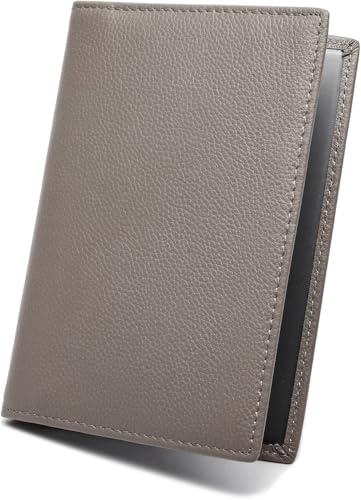 FOMAX Echtleder Schutzhülle für Reisepass, 100% Leder, stilvolle Reisepasshülle, Travel Wallet, Etui für Reisen, Passport case Hülle, Dunkelgrau