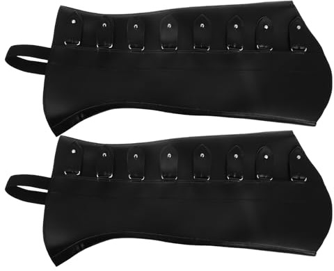 MAJORMENCH Vintage Renaissance Stiefelüberzüge aus Pu für Damen Verstellbare Mittelalterliche Stiefelstulpen mit Hohem Bein für Cosplay und Kostüme in Schwarz