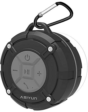 ASIYUN Shower Speaker, IPX7 Waterproof Bluetooth Speaker with HD Bass, Suction Cup & Durable Hook, Built-in Mic for Hands-Free Calls, Pool, Beach, Outdoor(Grey)