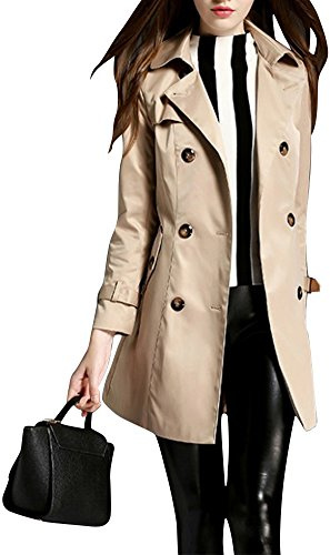 MISSMAO Donna - Trench Coat Cappotto Giacca - Basic - Maniche lunghe Doppio Petto con Cintura - Classico y Elegante Cachi XL