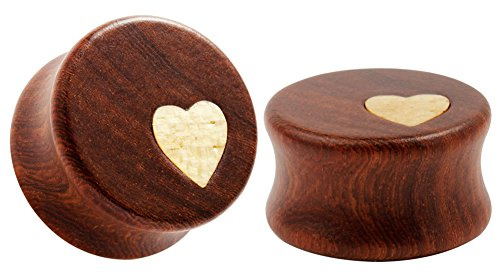 KUBOOZ Natur rote Sandelholz hölzernen Steckern prägnanten Stil Herz/Blume Design Ohr durchbohrt 8-25mm
