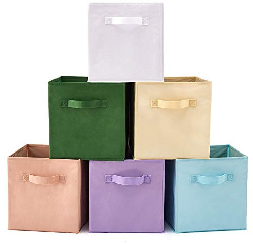 EZOWARE Confezione da 6 Cubi Portaoggetti Pieghevoli in tessuto, Contenitore con manico per Bambini cameretta o sala giochi Giocattoli Vestiti, 26.7 x 26.7 x 27.8 cm / Colore: assortito